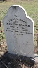 Angus McDONALD
b: Oct 1848
d: Jan 1899
drowned in Canal Creek
Leyburn Cemetery