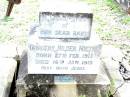 Dorothy Hilder NIETHE, baby,
born 27 Feb 1913 died 16 Jan 1915;
Lockrose Green Pastures Lutheran Cemetery, Laidley Shire