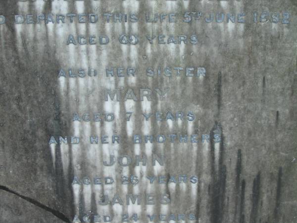 James MOLONEY, father,  | died 5 June 1952 aged 69 years;  | Mary, sister, aged 7 years;  | John, brother, aged 26 years;  | James, brother, aged 24 years;  | erected by Bridget MORRISON;  | Logan Reserve Irish Catholic Cemetery, Logan City  | 