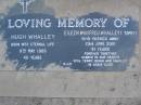 Hugh WHALLEY,
died 9 May 1966 aged 48 years;
Eileen Winifred WHALLEY (Topsy),
died 23 June 2001 aged 91 years;
remembered by Rita, Terry, Denis & families;
Lower Coomera cemetery, Gold Coast