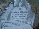 Selina MUSCH,
wife of Carl MUSCH,
died 16 Oct 1912 aged 54 years;
Lower Coomera cemetery, Gold Coast