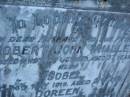 Robert John WHALLEY,
husband father,
died 2 Oct 1919 aged 37 years;
Isobel,
died 26 May 1919 aged 2 years;
Doreen,
died 17 Aug 1935 aged 21 years;
Wilma Ester WHALLEY,
died 9-10-1965 aged 78 years;
Sylvanis May GARTNER,
died 27-7-1975 aged 63 years,
wife,
mother of Kevin & Robert;
Robert Hopkins WHALLEY,
died 11-9-1984 aged 75 years;
Lower Coomera cemetery, Gold Coast