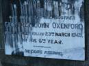 Geoffrey John OXENFORD,
son brother,
accidentally killed 23 March 1949 in 6th year;
Lower Coomera cemetery, Gold Coast