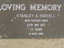 Stanley A. PARCELL,
died 27 May 1977 aged 73 years;
Lower Coomera cemetery, Gold Coast