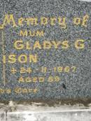 James A. ELLISON,
dad,
died 4-2-1956 aged 41 years;
Gladys G. ELLISON,
mum,
died 24-11-1967 aged 59 years;
Lower Coomera cemetery, Gold Coast