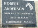 
Robert ANDERSON
1 Sep 1976, aged 81
Lowood General Cemetery

