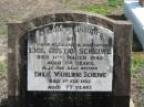 Emil Gustav SCHEIWE, died 11 March 1949 aged 72 years, husband father;
Emilie Wilhelmine SCHEIWE, died 1 Feb 1956 aged 77 years, mother;
Lowood Trinity Lutheran Cemetery (St Marks Section), Esk Shire