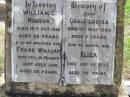 William G. ROBSON,
died 18 Oct 1912 aged 56 years;
Frank William, son,
died France 22 July 1916 aged 28 years;
Grace Louisa,
died 11 May 1888 aged 7 years;
Eliza, wife,
died 18 Sept 1933 aged 76 years;
Ma Ma Creek Anglican Cemetery, Gatton shire
