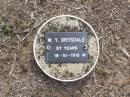 W.Y. DRYSDALE, male,
died 18-10-1913 aged 57 years;
Ma Ma Creek Anglican Cemetery, Gatton shire