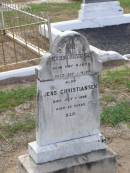 Maren CHRISTIANSEN,
born 4 May 1838,
died 1 Sept 1916;
Jens CHRISTIANSEN,
died 7 July 1926 aged 85 years;
Ma Ma Creek Anglican Cemetery, Gatton shire