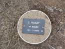 C. RAABE, male,
died 13-1-1920 aged 14 hours;
Ma Ma Creek Anglican Cemetery, Gatton shire