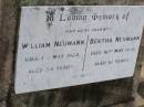 parents;
William NEUMANN,
died 1 May 1924 aged 54 years;
Bertha NEUMANN,
died 18 May 1930 aged 61 years;
Ma Ma Creek Anglican Cemetery, Gatton shire