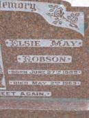 Edgar Robert ROBSON,
born 15 Feb 1885 died 2 April 1974;
Elsie May ROBSON,
born 27 June 1889 died 2 May 1963;
Ma Ma Creek Anglican Cemetery, Gatton shire