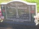 Emil NAUMANN, husband,
died 31 March 1981 aged 82 years;
Grace NAUMANN, wife,
died 1 Oct 1987 aged 87 years;
Ma Ma Creek Anglican Cemetery, Gatton shire