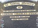 Gordon Charles EVANS,
husband father,
died 7 Dec 1975 aged 53 years;
Ma Ma Creek Anglican Cemetery, Gatton shire