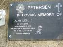 Alan Leslie PETERSEN,
husband of Joyce,
dad, poppy, da to Christinas family,
20-6-20 - 21-11-00;
Ma Ma Creek Anglican Cemetery, Gatton shire