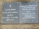 Sylvia Ruth ARNOLD (nee COLE),
26-5-1907 - 5-8-1995;
Thelma Winifred COLE, sister aunt,
18-3-30 - 22-1-96;
Ma Ma Creek Anglican Cemetery, Gatton shire