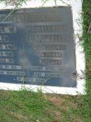 Frederick W. ALLEN,
died 29-9-1991 aged 76;
Muriel Elga Scott ALLEN,
wife mother grandmother,
died 30-7-1985 aged 65 years;
Maclean cemetery, Beaudesert Shire