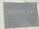 Christina SCOTT,
youngest daughter of James & Annie SCOTT,
died 28 June 1989 aged 98 years;
Maclean cemetery, Beaudesert Shire