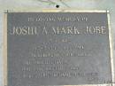 Joshua Mark JOBE,
15 years,
13-3-79 - 4-10-94;
Maclean cemetery, Beaudesert Shire