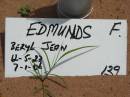 EDMUNDS, Beryl Jean,
12-5-23 - 7-1-06;
Maclean cemetery, Beaudesert Shire