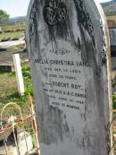 Amelia Christina DANCE, died 15 Sept 1903 aged 32 years;
Robert Roy, son of W.H. & A.C. DANCE, died 16 June 1904 aged 10 months;
Marburg Anglican Cemetery, Ipswich