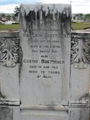 Wilhelmine BOETTCHER,
died 23 Oct 1924 aged 61 years 5 months,
wife mother;
Gustav BOETTCHER,
died 14 Aug 1031 aged 70 years;
Marburg Lutheran Cemetery, Ipswich