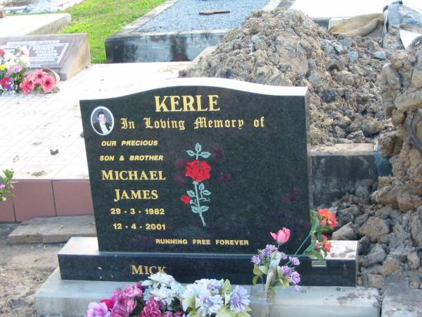 KERLE, Michael James (Mick), son brother,  | 29-3-1982 - 12-4-2001;  | Marburg Lutheran Cemetery, Ipswich  | 