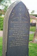 
Margaret ARMSTRONG
d: Heiton Mill, 14 Aug 1903 aged 74

husband
William LITTLE
d: Glebefoot Roberton, 12 Nov 1911

their grandson
David LITTLE K.O.S.B.
died of wounds in France 25 Feb 1917 aged 22

Melrose cemetery, Roxburgshire, Scotland
