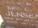 Eric C. JENSEN,
husband father,
died 9 July 1965 aged 56 years;
Meringandan cemetery, Rosalie Shire