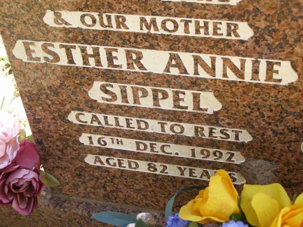 Esther Annie SIPPEL, wife mother,  | died 16 Dec 1992 aged 82 years;  | Norman SIPPEL, husband father,  | died 7 Jan 2005 aged 97 years;  | Minden Baptist, Esk Shire  | 