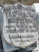 Eric Cecil BUSSIAN
b: 9 May 1932, d: 9 Dec 1933
Minden Zion Lutheran Church Cemetery