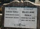 Gustav KERLE
b: 13 Mar 1867, d: 28 Aug 1939
Wilhelmine KERLE
b: 22 May 1866, d: 10 Oct 1968
Minden Zion Lutheran Church Cemetery