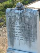 
Annie E SIPPEL
B: 10 Apr 1861, D: 26 Sep 1926
MindenCoolana - St Johns Lutheran 
