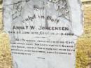 Anna F.W. JORGENSEN,
born 23 June 1872 died 19 Jan 1902;
St Johns Evangelical Lutheran Church, Minden, Esk Shire