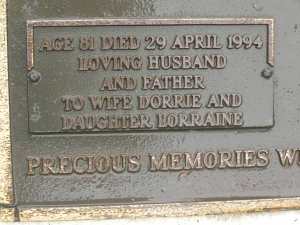 Oliver Donald O'SULLIVAN,  | died 29 April 1994 aged 81 years,  | husband of Dorrie,  | father of Lorraine;  | Doris O'SULLIVAN,  | 2-1-1912 - 17-11-2000,  | with family Oliver & Lorraine;  | Mooloolah cemetery, City of Caloundra  | 