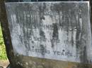 Valentine WEBB,
died 16 Sept 1940 aged 43 years;
Doris WEBB,
26 Mar 1903 - 26 June 1998,
wife of Val;
Moore-Linville general cemetery, Esk Shire