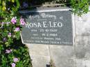 Rosa E. LEO,
born 25-10-1920,
died 14-2-1984,
husband John,
children John, Michael, Theresa & Stephen;
Moore-Linville general cemetery, Esk Shire