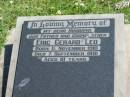 Eric Gerald LEO,
husband father grandfather,
born 11 Nov 1910,
died 7 Sept 1991 aged 81 years;
Moore-Linville general cemetery, Esk Shire