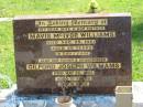 Mavis McIvor WILLIAMS,
wife mother,
died 25 Aug 1961 aged 40 years;
Gilford Joseph WILLIAMS,
father grandfather,
died 25 May 1993 aged 75 years;
Moore-Linville general cemetery, Esk Shire