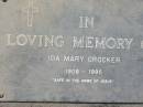 Ida Mary CROCKER
b: 1908, d: 1995
Mt Cotton Gramzow Cornubia Carbrook Lutheran Cemetery, Logan City