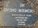 David Philip VENN
22 Jul 1996, aged 94
Mt Cotton Gramzow Cornubia Carbrook Lutheran Cemetery, Logan City