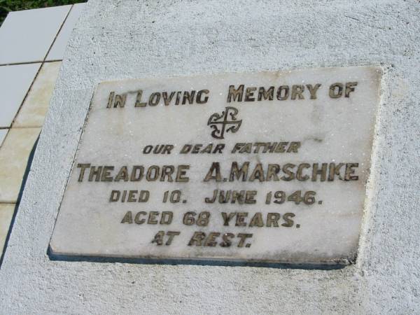 Theadore A MARSCHKE  | 10 Jun 1946, aged 68  | Mount Beppo Apostolic Church Cemetery  | 