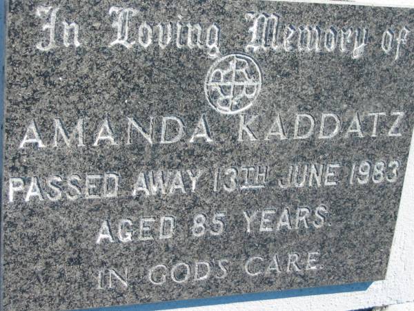 Amanda KADDATZ  | 13 Jun 1983, aged 85  | Mount Beppo Apostolic Church Cemetery  | 