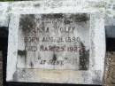 Anna WOLFF,
born 21 Aug 1890 died 25 Mar 1927;
Mt Beppo General Cemetery, Esk Shire
