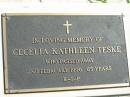 Cecelia Kathleen TESKE,
died 2 Feb 1996 aged 85 years;
Mt Beppo General Cemetery, Esk Shire