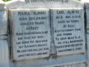 Maria GOLINSKI, mother,
died 24 Dec 1941 aged 73 years;
Carl GOLINSKI, dad,
died 3 May 1952 aged 89 years;
sons daughters;
Mt Beppo General Cemetery, Esk Shire