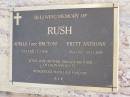 Adelle RUSH (nee BRUTON),
18-5-1942 - 1-3-1990;
Brett Anthony RUSH,
25-3-1962 - 28-11-2005;
wife mother son brother of Colin & Scott;
Mudgeeraba cemetery, City of Gold Coast