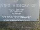 Tolya GODFREY,
died 14 July 1985;
Mudgeeraba cemetery, City of Gold Coast
