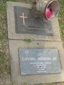 R.J. DENNING,
died 26 Jan 1986 aged 76 years,
wife Kit;
Kathleen Nora DENNING,
died 31 July 1989 aged 81 years;
Mudgeeraba cemetery, City of Gold Coast